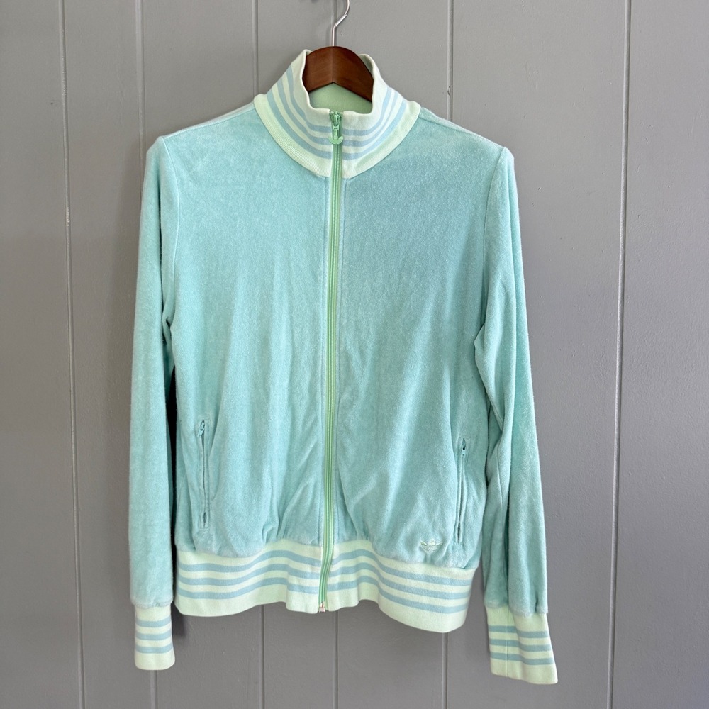 Adidas‎ Originals Terry Cloth Track Jacket Womens XL Mint Green Striped Y2K 2006